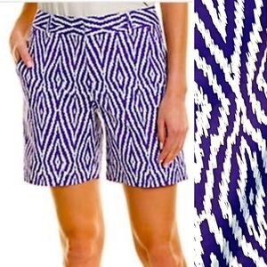 J McLaughlin Bermuda Shorts Purple White Ikat Geo Print Pockets Preppy Golf 12